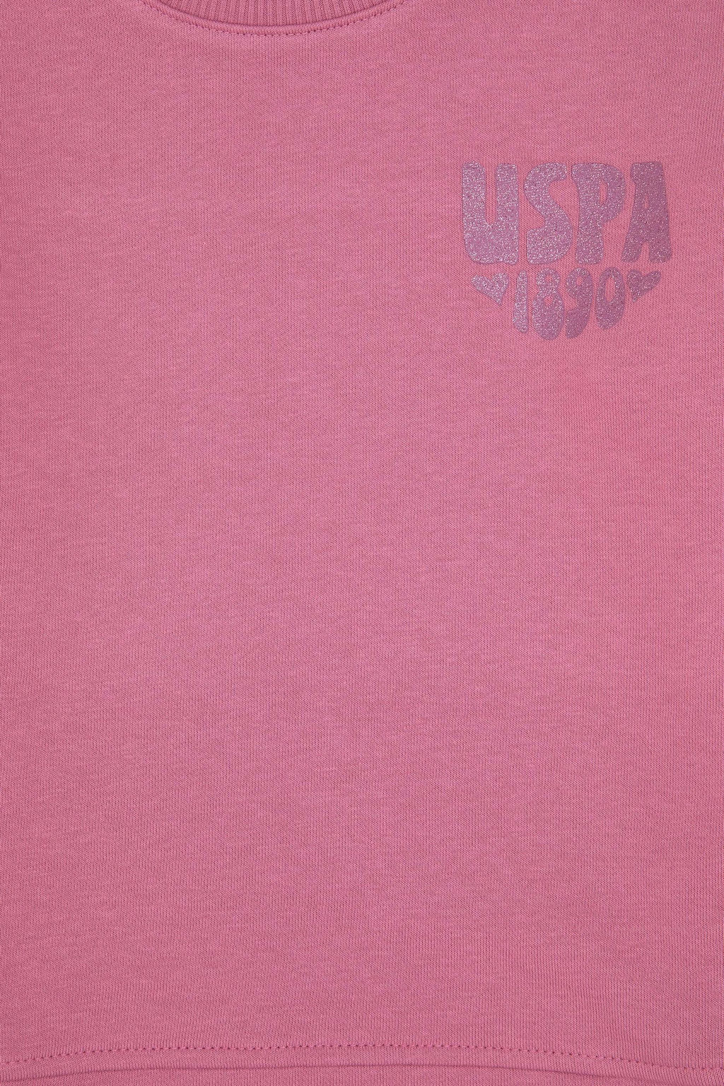 K_z _ocuk Pembe Simli Bask_ Detayl_ Bisiklet Yaka Basic Sweatshirt Sepette S_rpriz _ndirim - U.s. polo assn фото 3