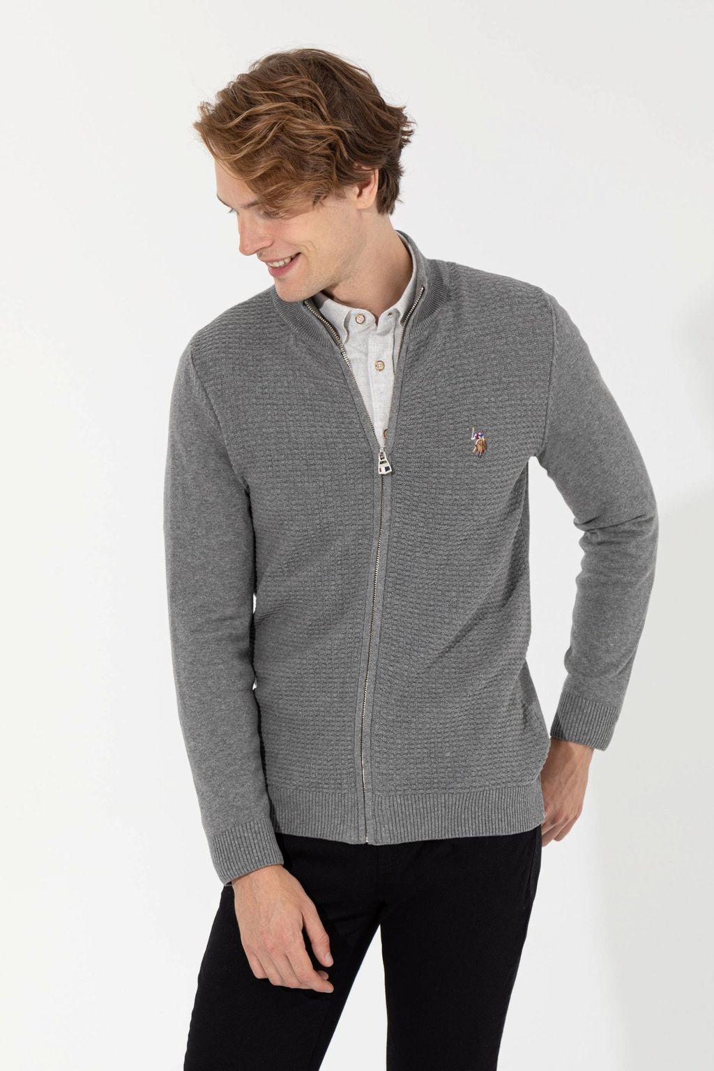 U. S. Polo Assn Мужской серый меланжевый базовый трикотажный кардиган - U.s. polo assn фото 3