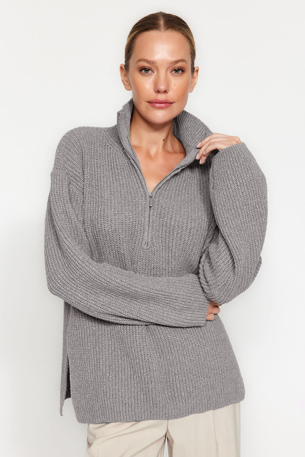 More Sustainable Antrasit Triko Kazak TWOAW24KZ01119 - Trendyolmilla фото 9