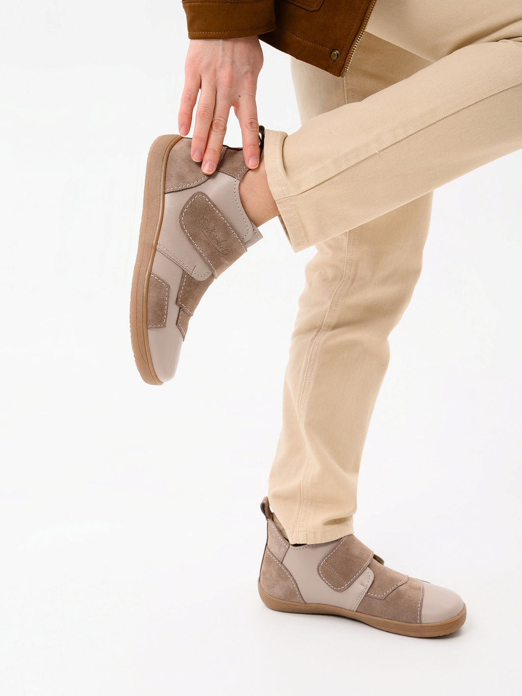 Босоногие ботинки 206.NATAbr.Визон+капучино замша/мех