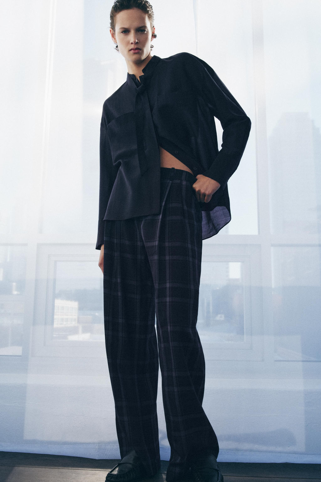 ZW COLLECTION CHECK WIDE-LEG TROUSERS