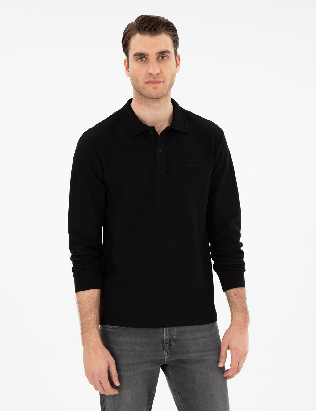Siyah Slim Fit K_vr_lmaz Yaka Sweatshirt