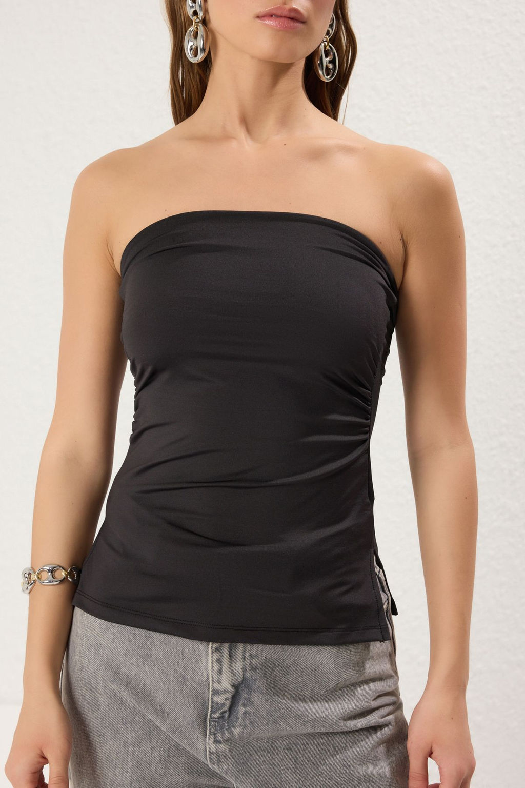 Trendyolmilla Siyah Fitted/Vucuda Oturan Poliamid Esnek Orme Bluz TWOSS25BZ00079  фото 3