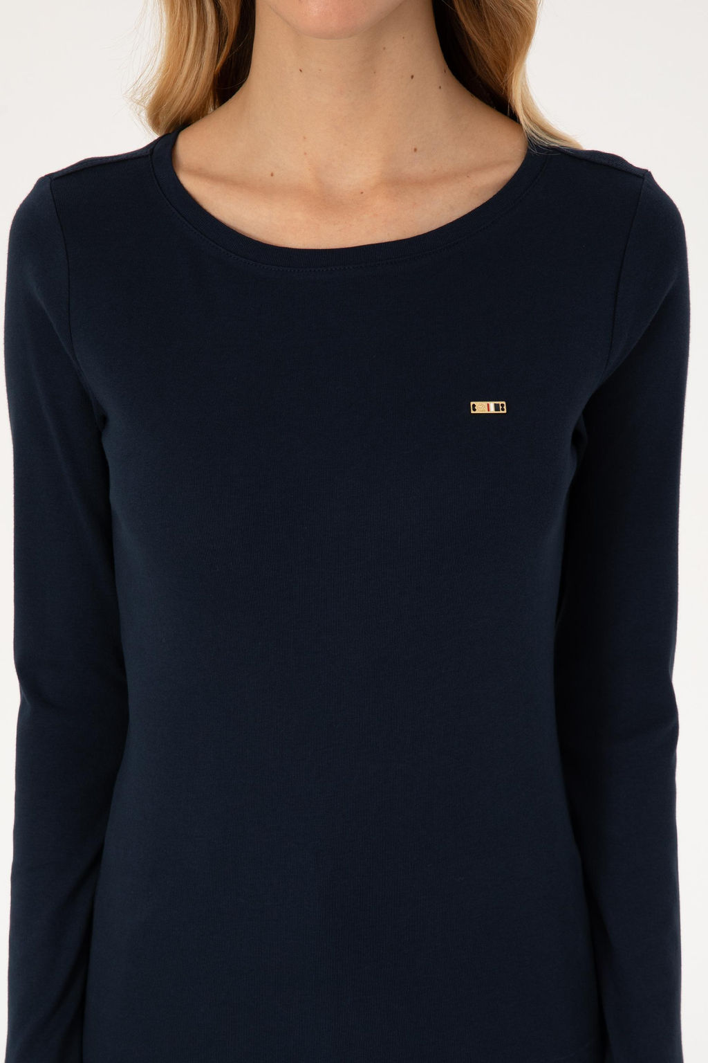 Kad_n Lacivert Slim Bisiklet Yaka Basic Sweatsh_rt
