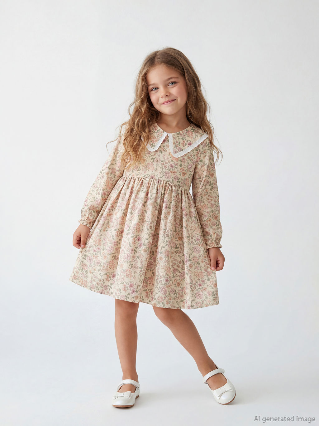 Bebe Yaka ?i?ek Desenli K?z ?ocuk Elbise