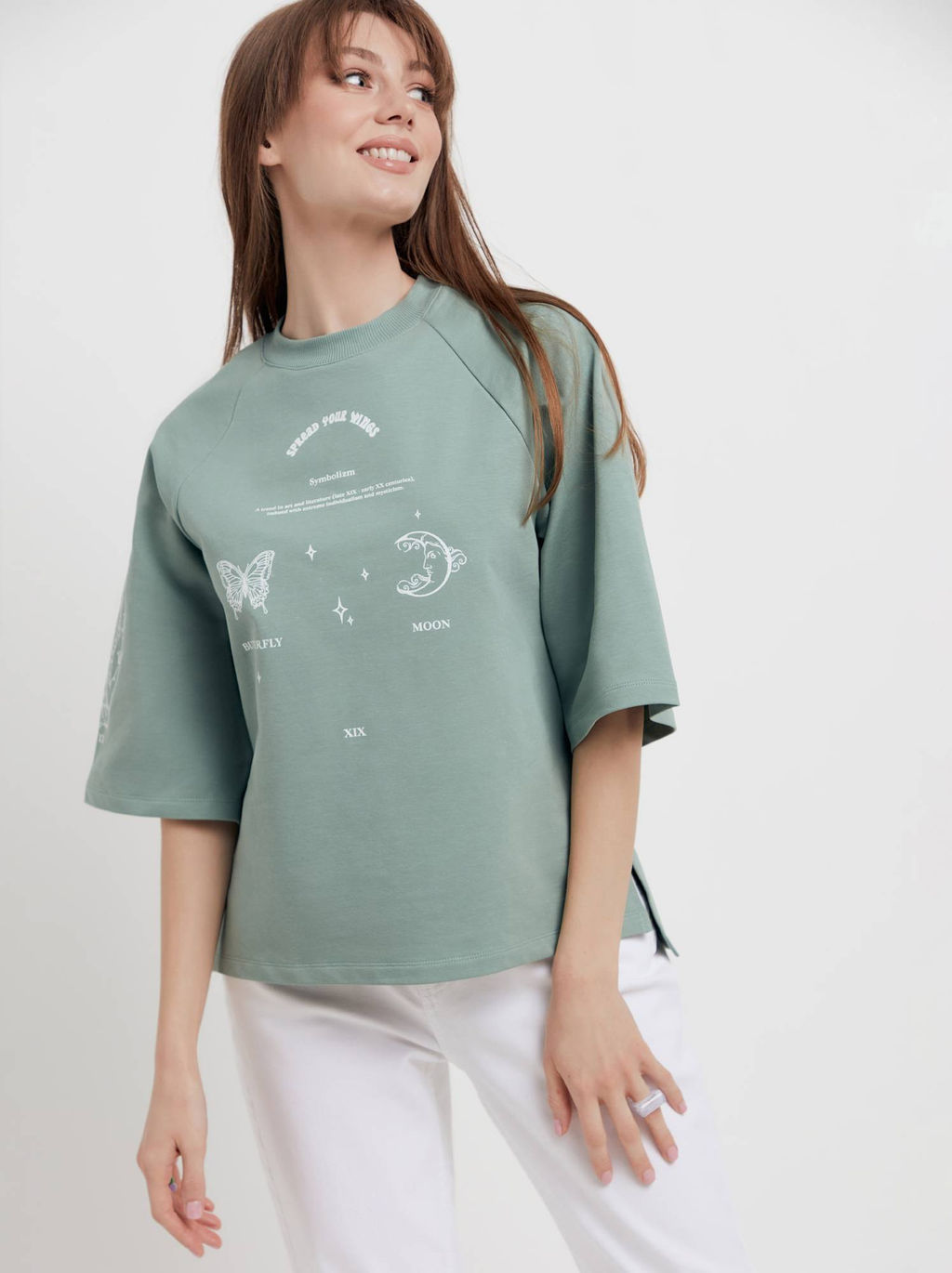 CONTE Oversize-футболка из футера с удлиненной спинкой LD 1632 green