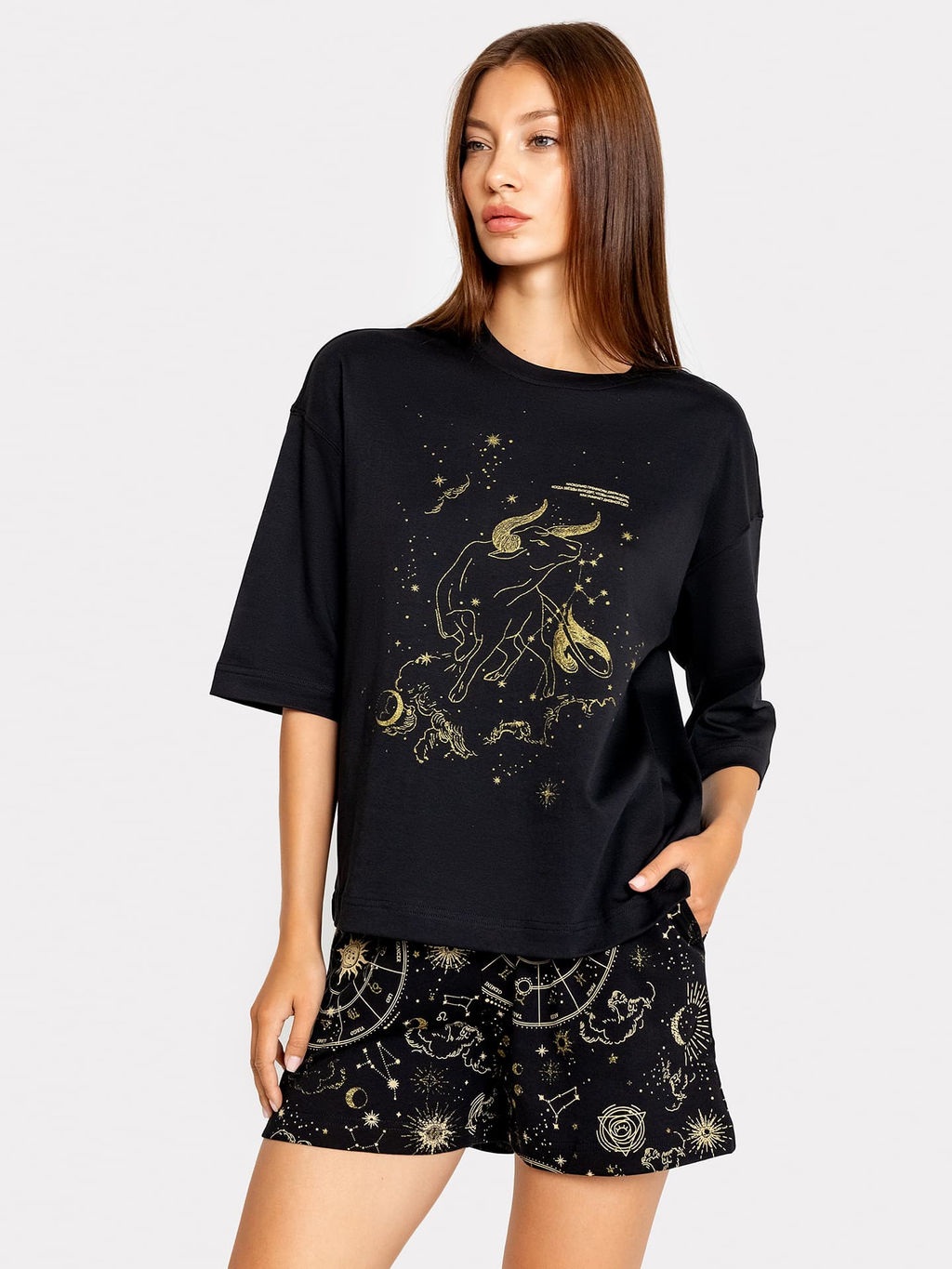 Комплект женский черный Телец из коллекции знаки зодиака черный +знаки зодиака на черном -Телец 592526 - Mark formelle фото 2