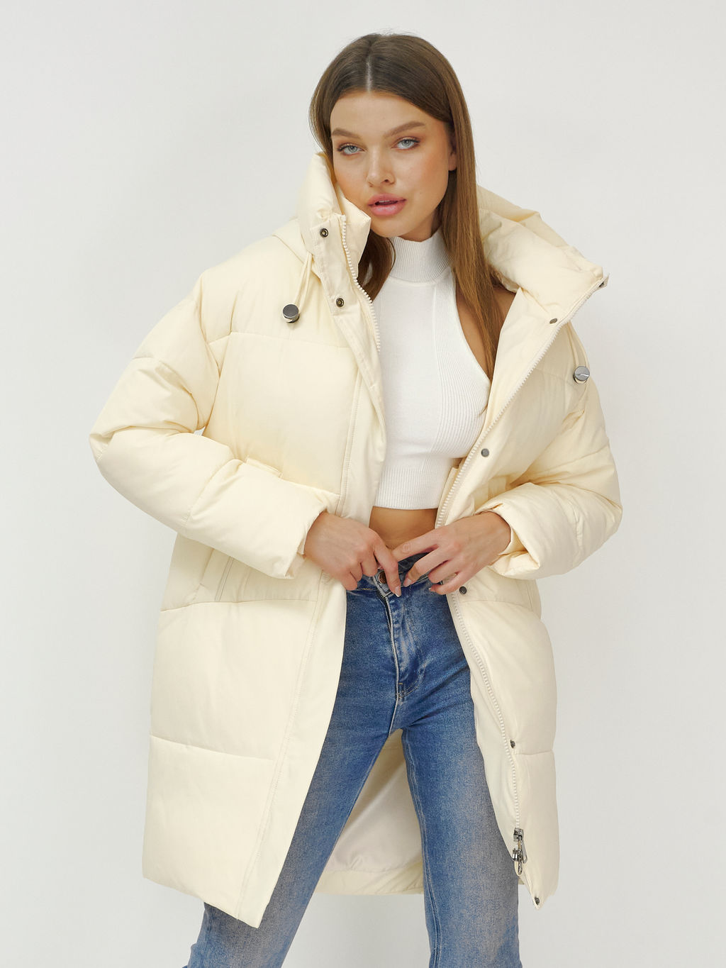 Куртка пальто зимняя синтепон светло-бежевого цвета - Mtforce фото 13