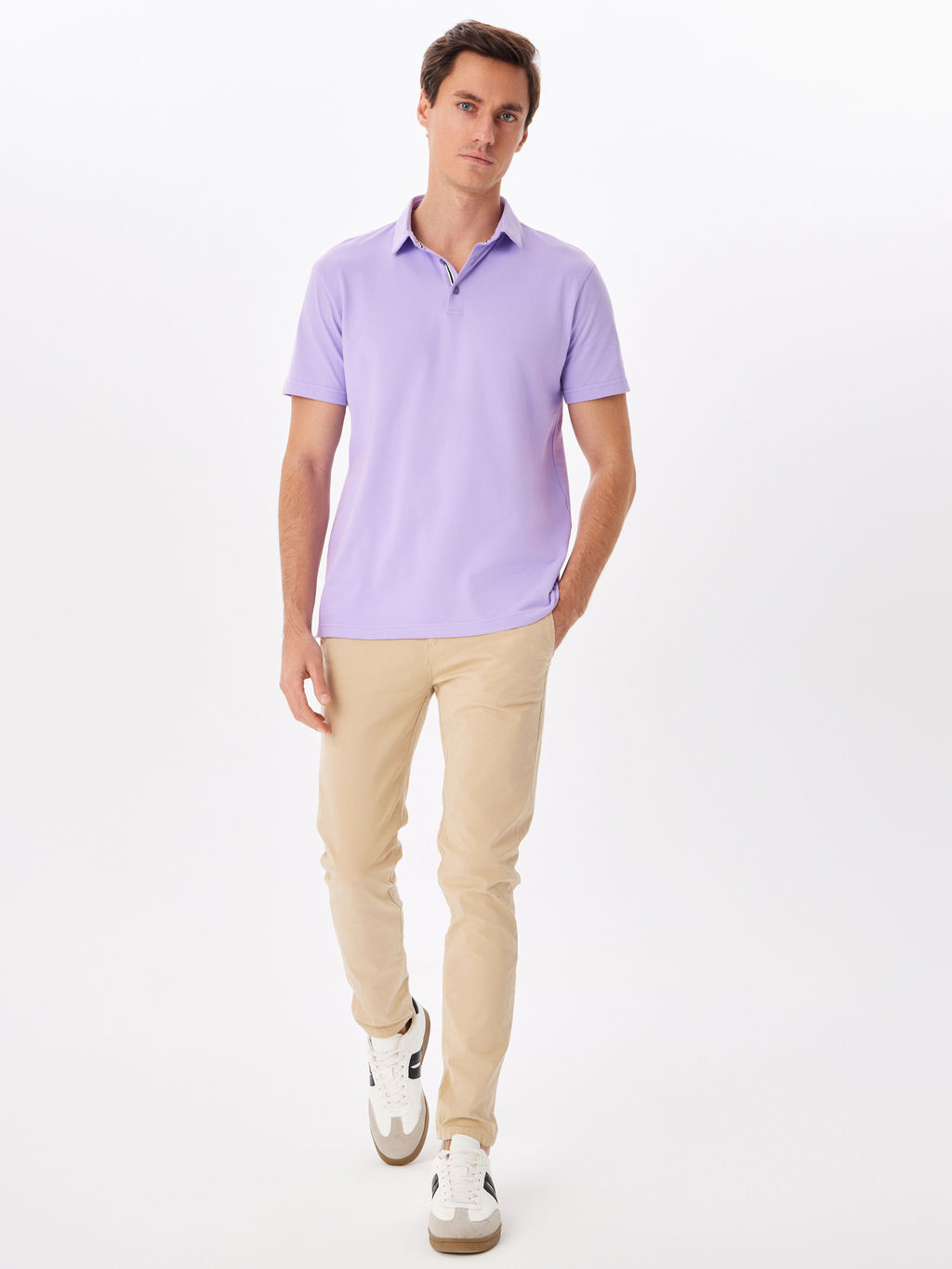 Джемпер мужской с воротником поло короткий рукав GREG G144-PO124T-SA1051 (сиреневый)  фото 6
