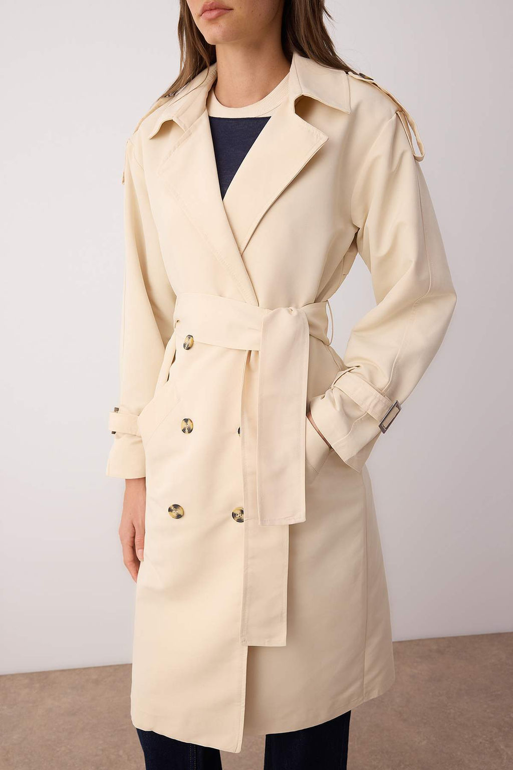 Trendyolmilla Haki Kemerli Ruzgarl?k Detayl? Su Itici Uzun Trenckot TWOSS21TR0005  фото 21