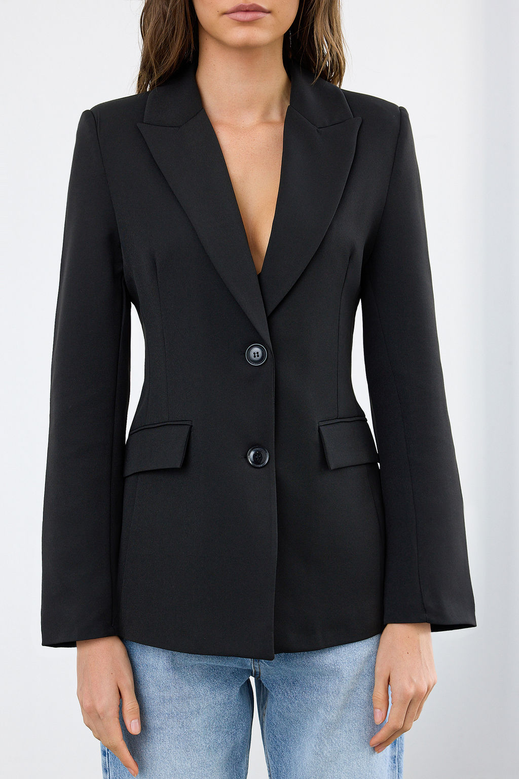 Siyah Fitted/Bele Oturan Dokuma Blazer Ceket TWOAW26BC00000