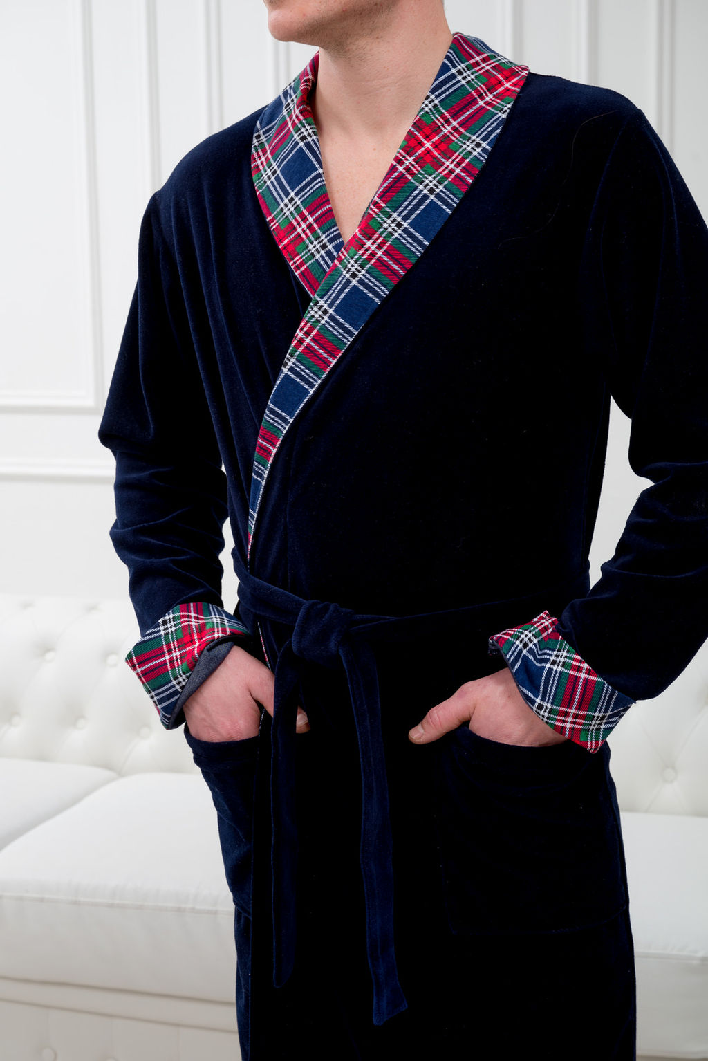 Халат мужской из велсофта Артур темно-синий - Амадэль фото 8