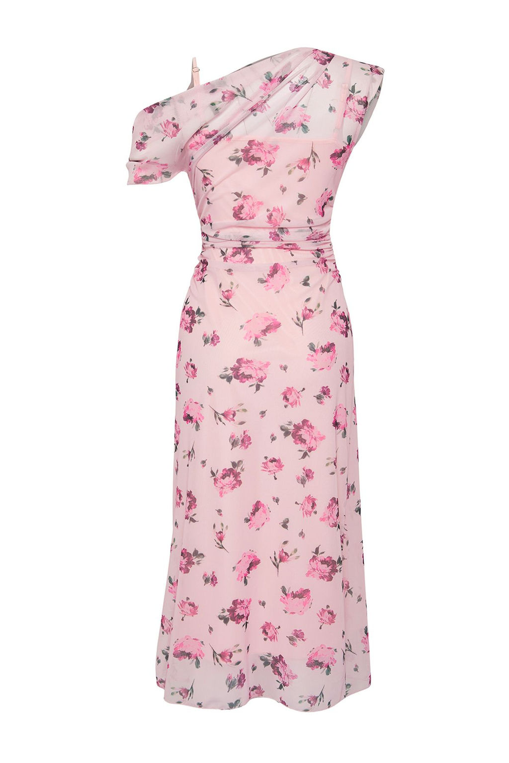 Pembe Cicekli Buzgu / Drape Midi Cicek Bask?l? Tul Vucuda Oturan Esnek Orme Elbise TWOSS25EL00104 - Trendyolmilla фото 6
