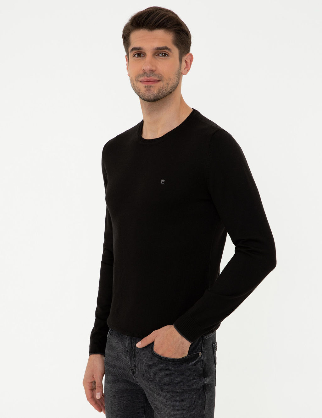 Siyah Slim Fit Bisiklet Yaka Basic Triko Kazak - Pierre cardin фото 3