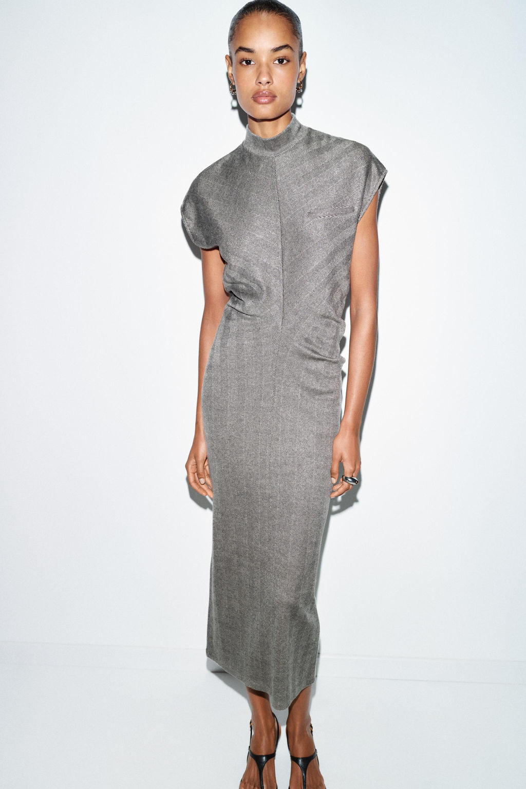 HERRINGBONE MIDI DRESS - Zara фото 2