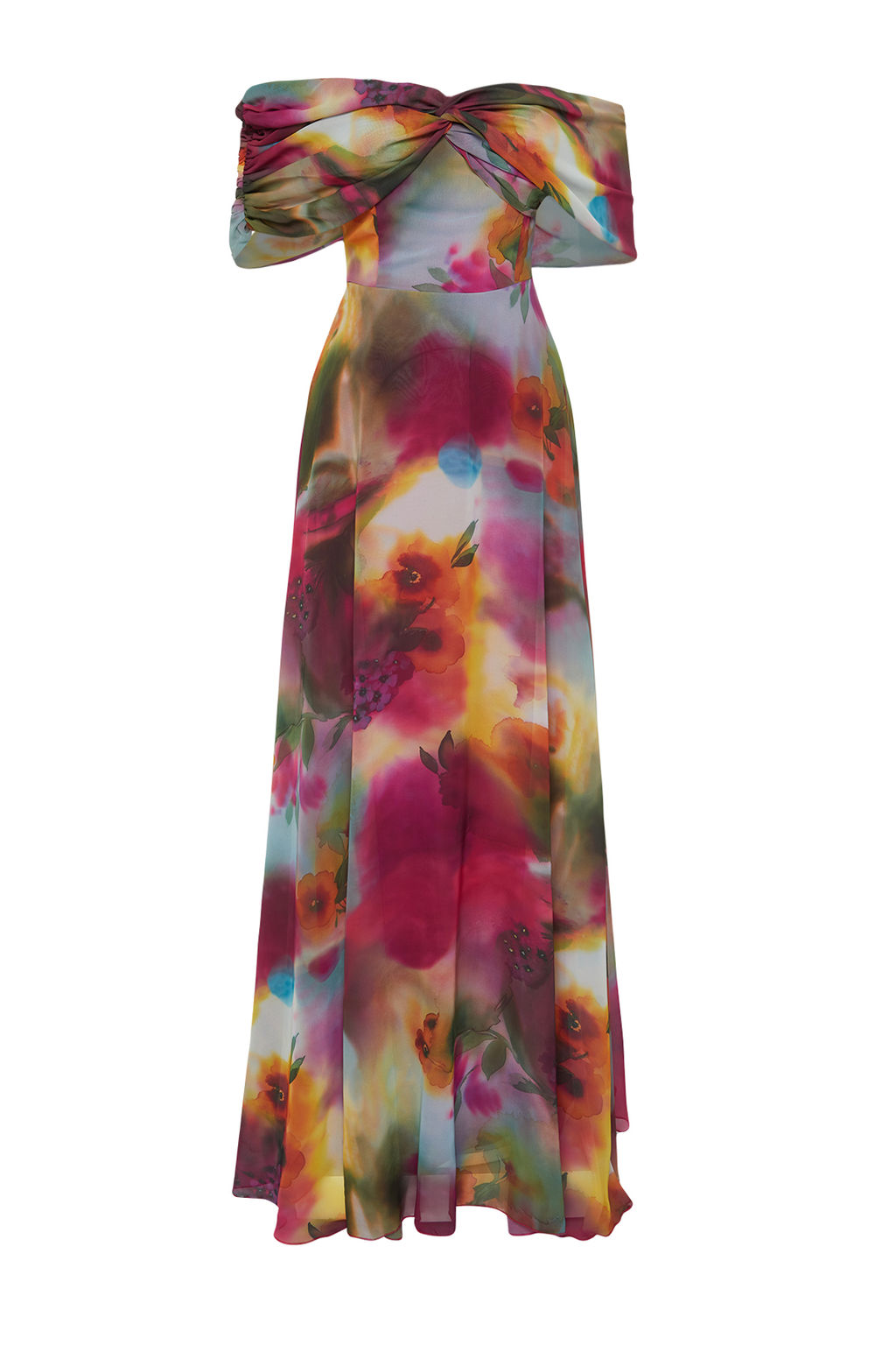 Cok Renkli A-Kesim Astarl? Asimetrik Yaka Sifon Dokuma Uzun Ucus Ucus Abiye Elbise TPRSS24AE00055 - Trendyolmilla фото 7