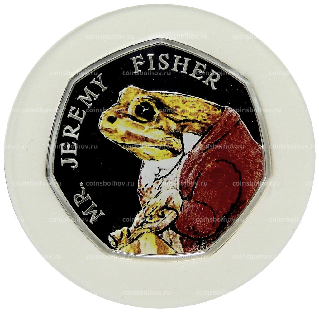 50 пенсов 2017 года Великобритания 150 лет со дня рождения Беатрис Поттер Джереми Фишер (в коробке)