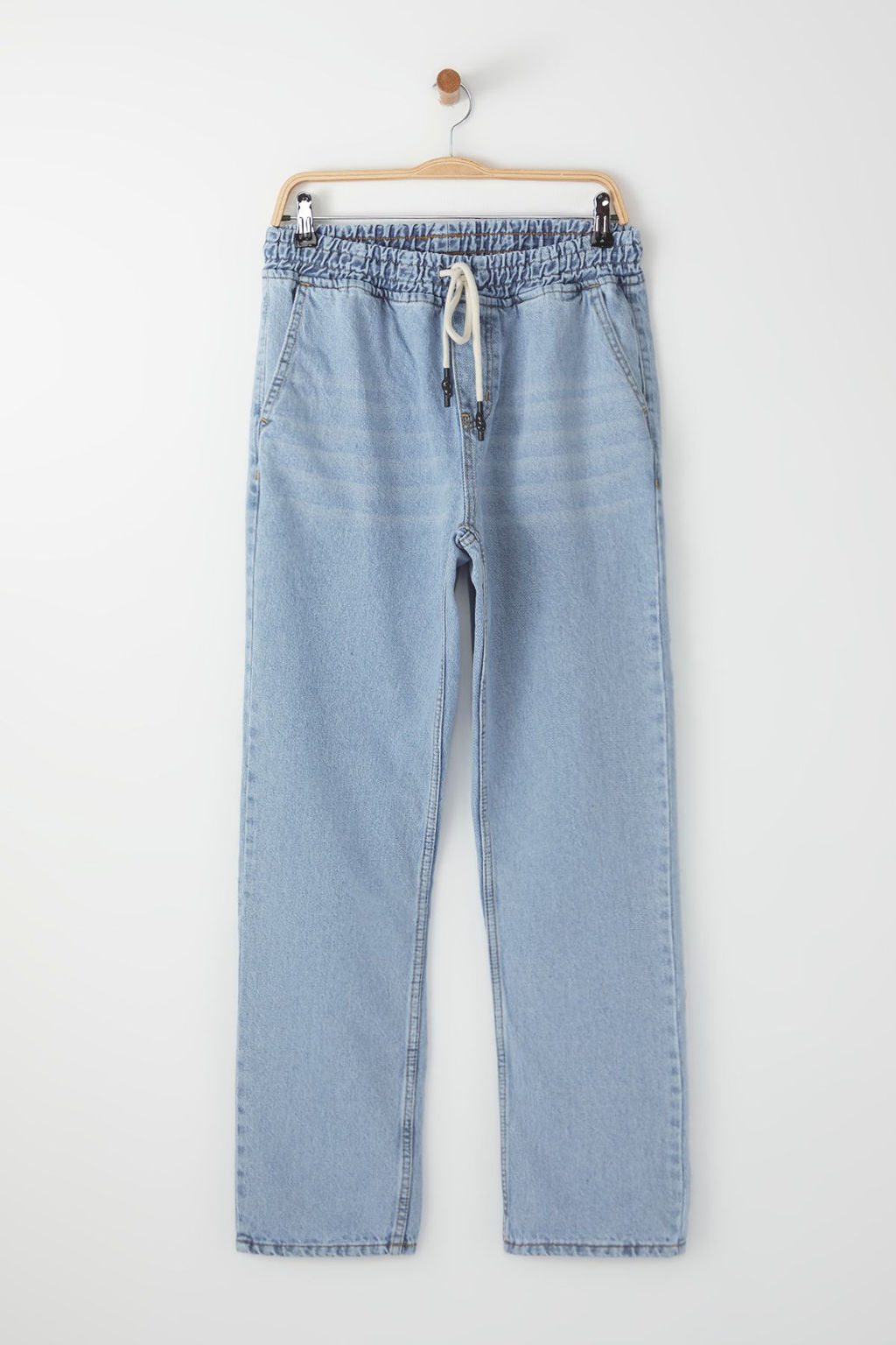 Ac?k Mavi Regular Fit Beli Lastikli Genis Kal?p Bol Kot Pantolon Jeans TMNAW24JE00025