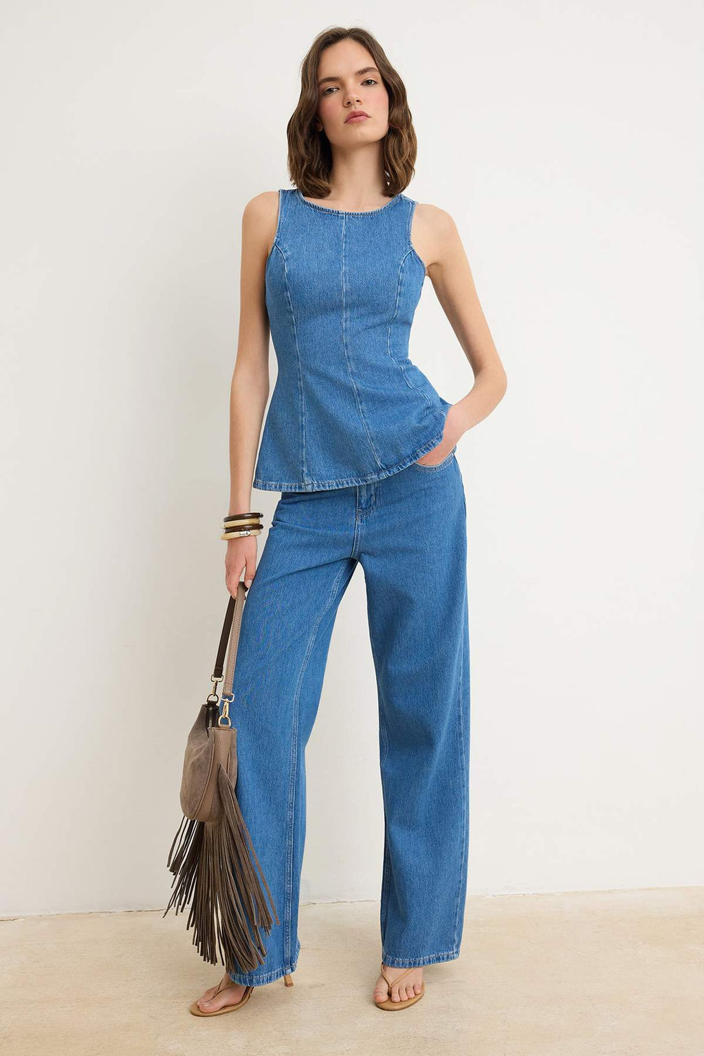 Mavi Ask_l_ Peplum %100 Pamuk Denim Bluz TWOSS26BZ00196 - Trendyolmilla фото 2