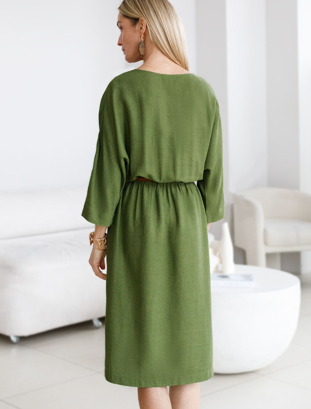 VILATTE / Платье с цельнокроеным рукавом изо льна с вискозой фото 3