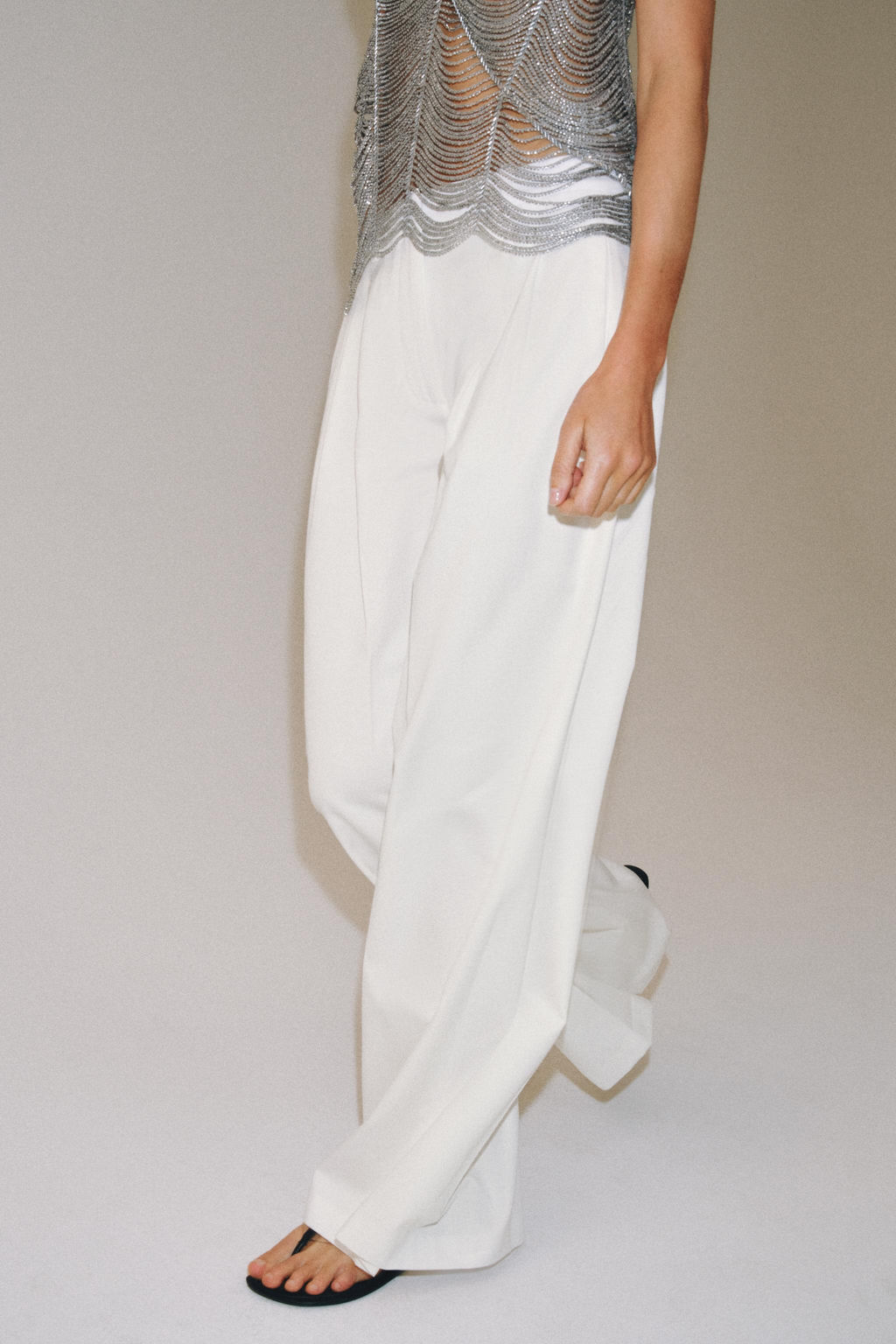 PANTAL?N WIDE LEG PLIEGUES ZW COLLECTION / Blanco - Zara фото 6