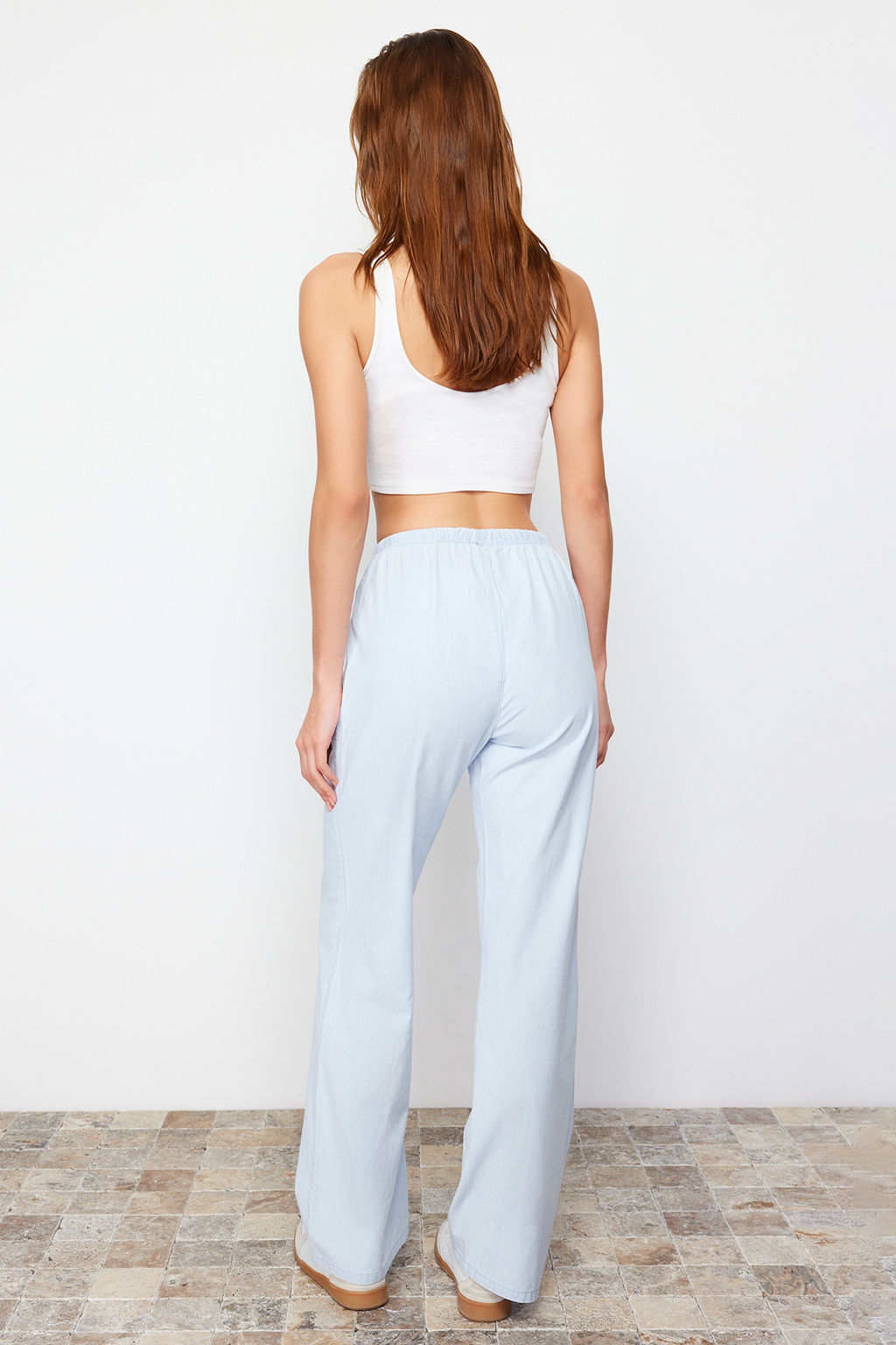 Ac?k Mavi Beli Lastikli Chambre Yuksek Bel Wide Leg Jeans TWOSS24JE00233 - Trendyolmilla фото 6