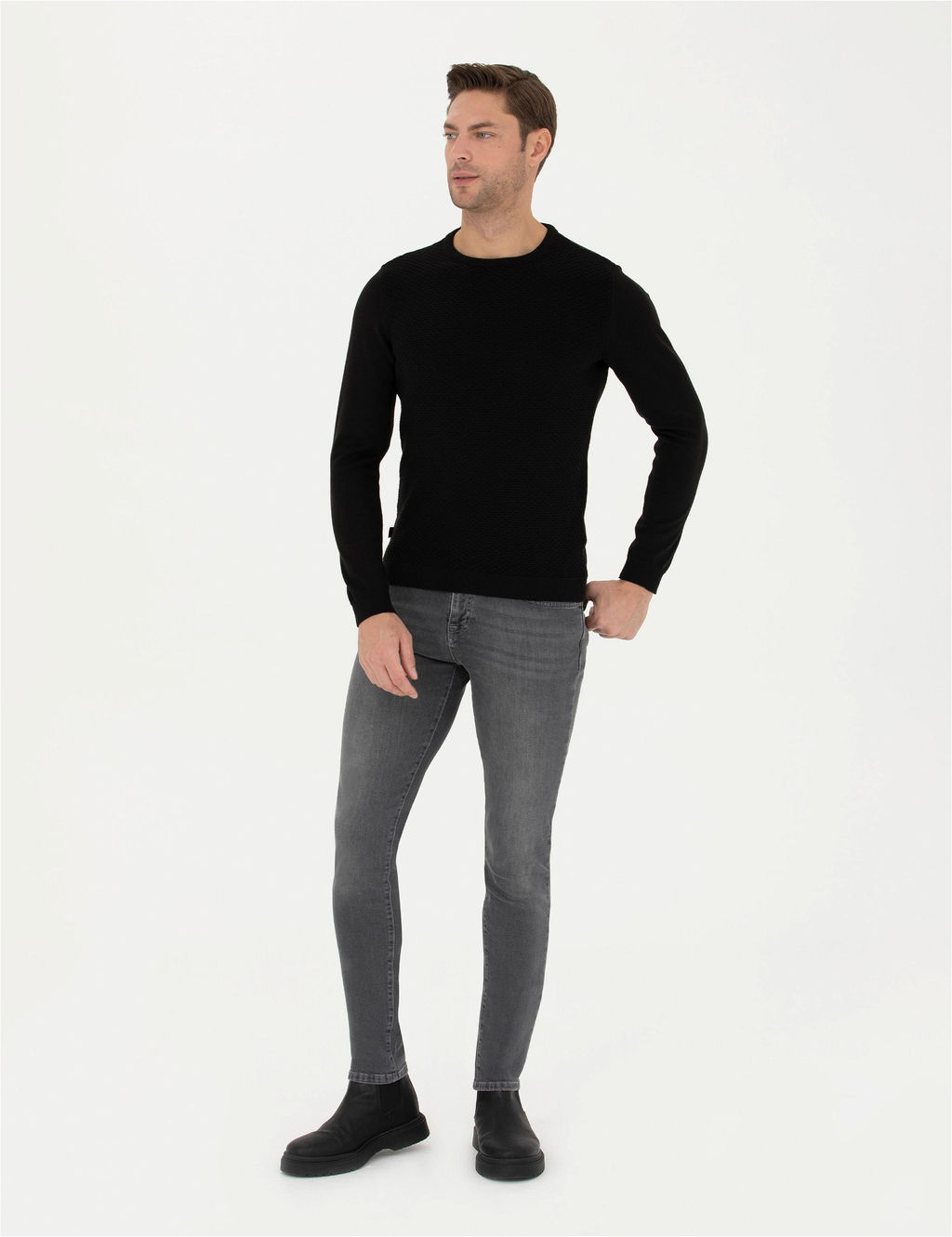 Siyah Slim Fit Bisiklet Yaka Triko Kazak - Pierre cardin фото 4