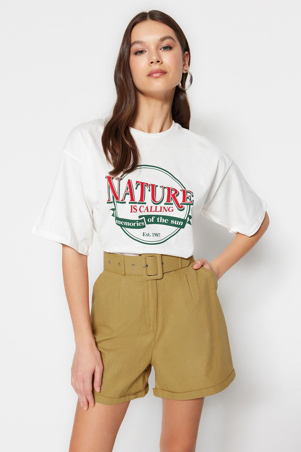 Haki Kemer Detayl? Dokuma Sort TWOSS19IE0062 - Trendyolmilla фото 9