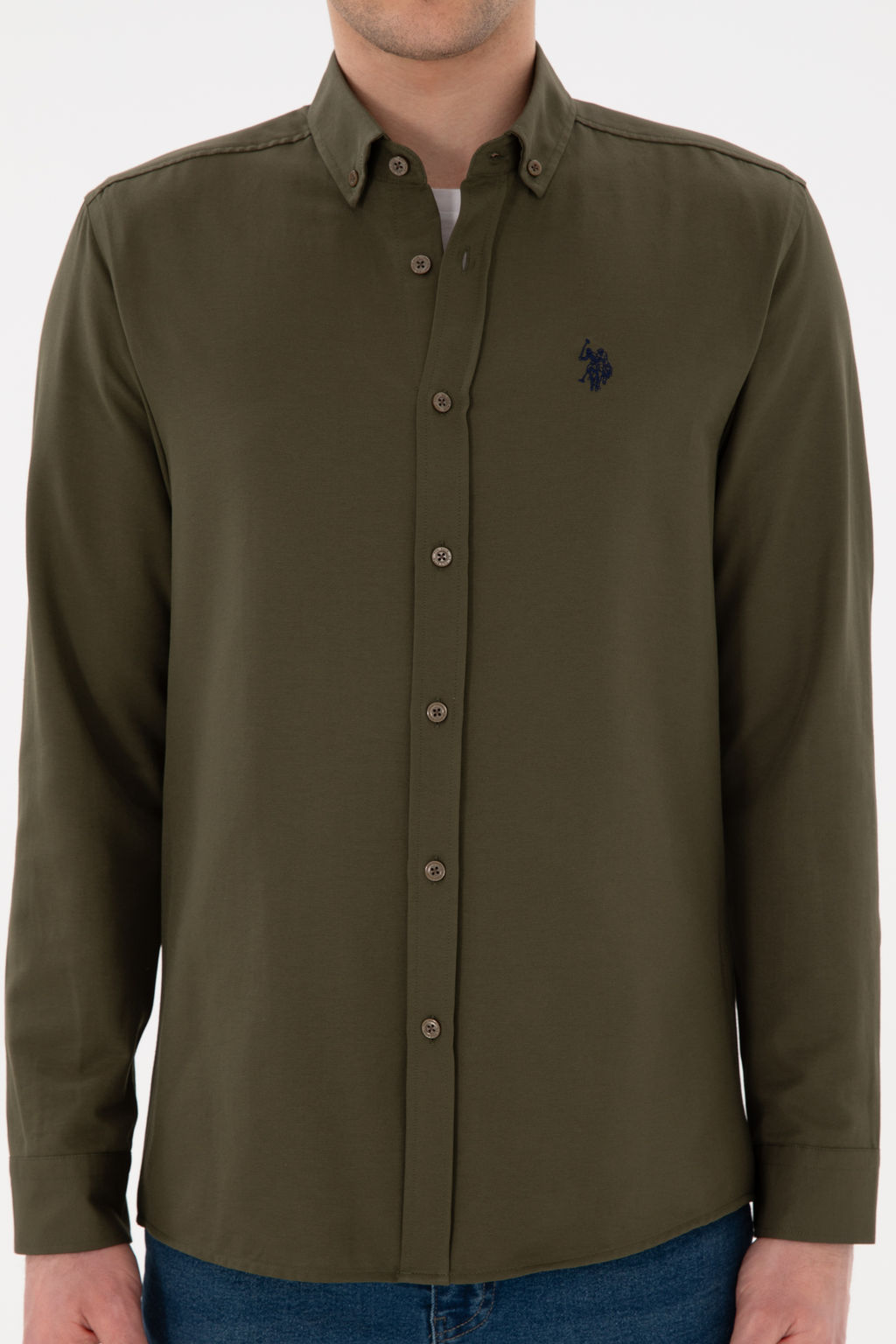 Мужская базовая рубашка цвета хаки с длинным рукавом - U.s. polo assn фото 13