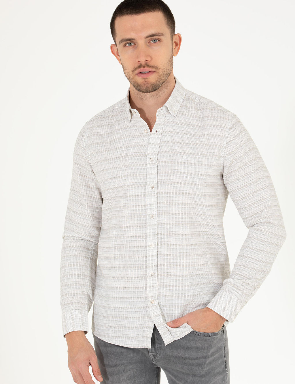 Рубашка Pierre Cardin Slim Fit с длинным рукавом хаки