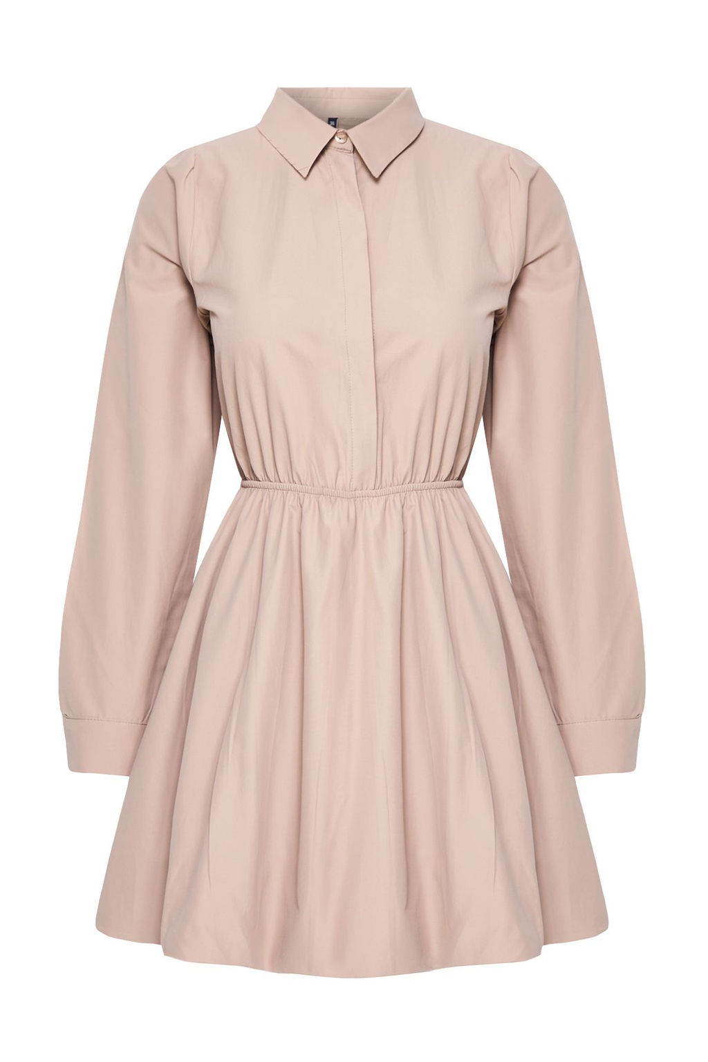 Camel Balon Etek Gomlek Yaka Mini Dokuma Elbise TWOAW25EL00489