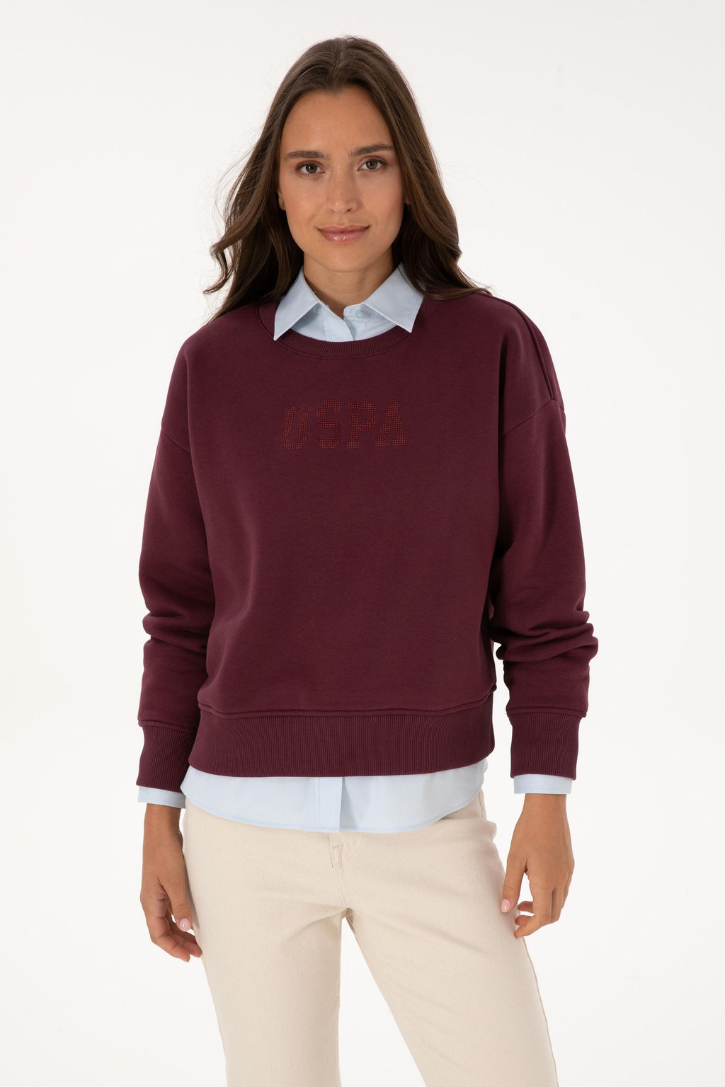 Kad_n Bordo Basic Sweatshirt Sepette S_rpriz _ndirim