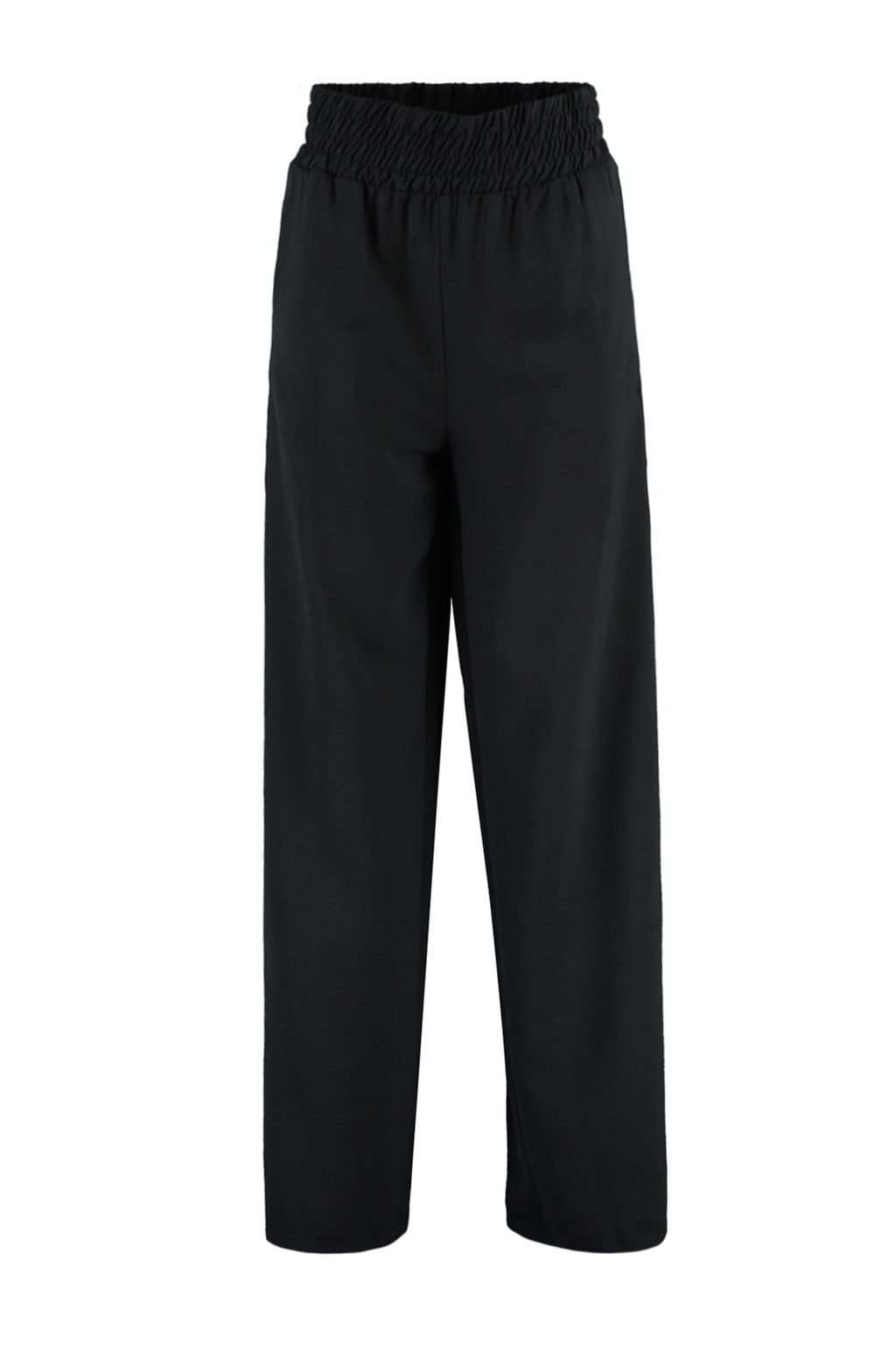 Siyah Wide Leg/Genis Paca Beli Lastikli Dokuma Pantolon TWOSS22PL00024