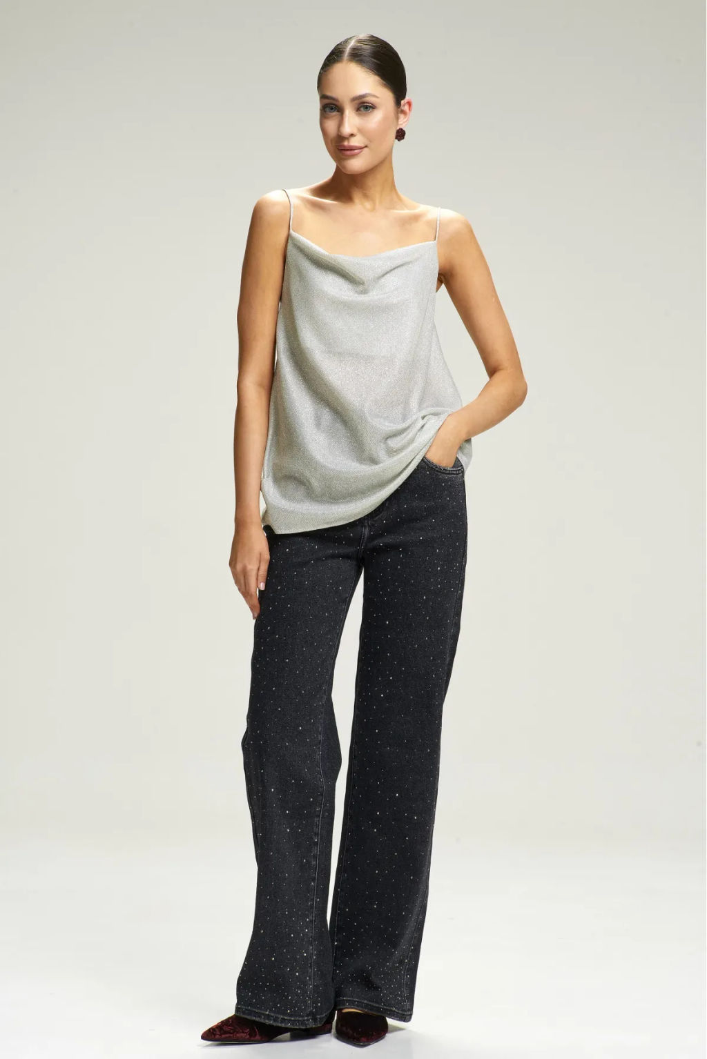 Джинсы Straight со стразами Black