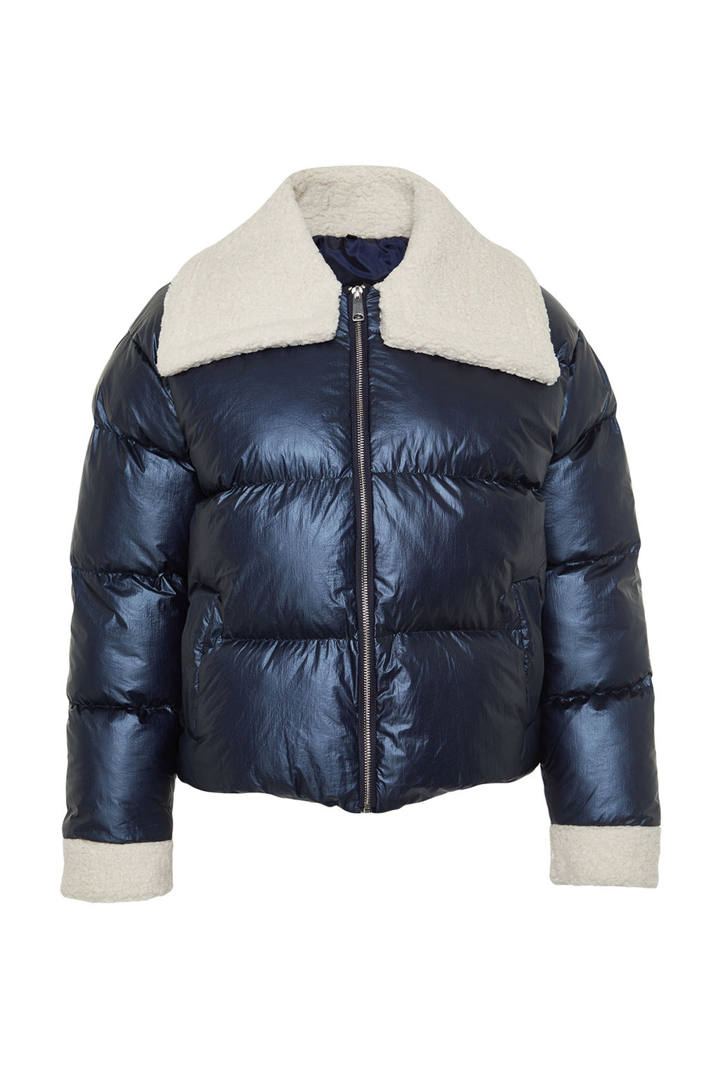 TRENDYOLMILLA Lacivert Yakas? Pelus ve Kemer Detayl? Parlak Su Itici Sisme Mont TWOAW25MO00062  фото 6