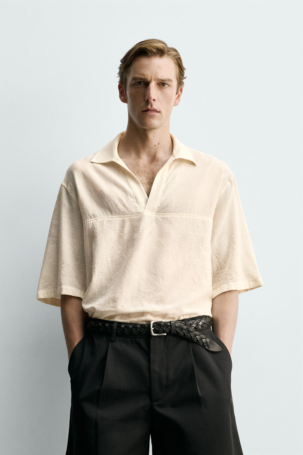 CAMISA POLO ALGOD?N - VISCOSA / Beige - Zara фото 2
