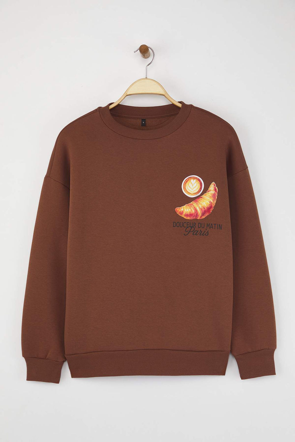 Teen Kahverengi Bask?l? Oversize/Genis Kal?p Kal?n Ici Polarl? Orme Sweatshirt TWOAW26SW00152 - Trendyolmilla фото 5