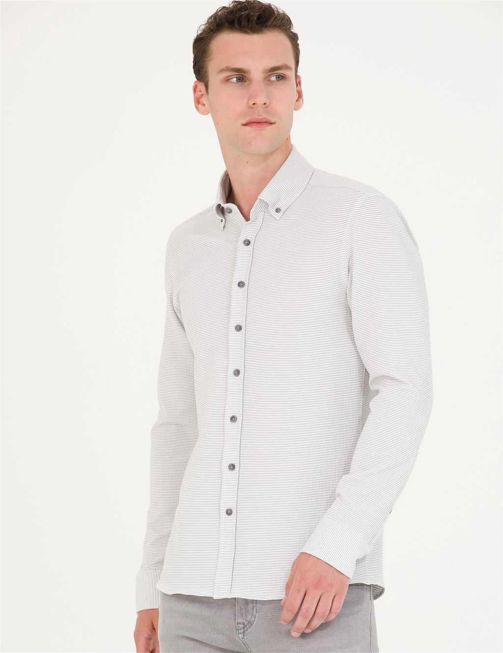 A__k Gri Slim Fit Uzun Kollu G_mlek - Pierre cardin фото 2