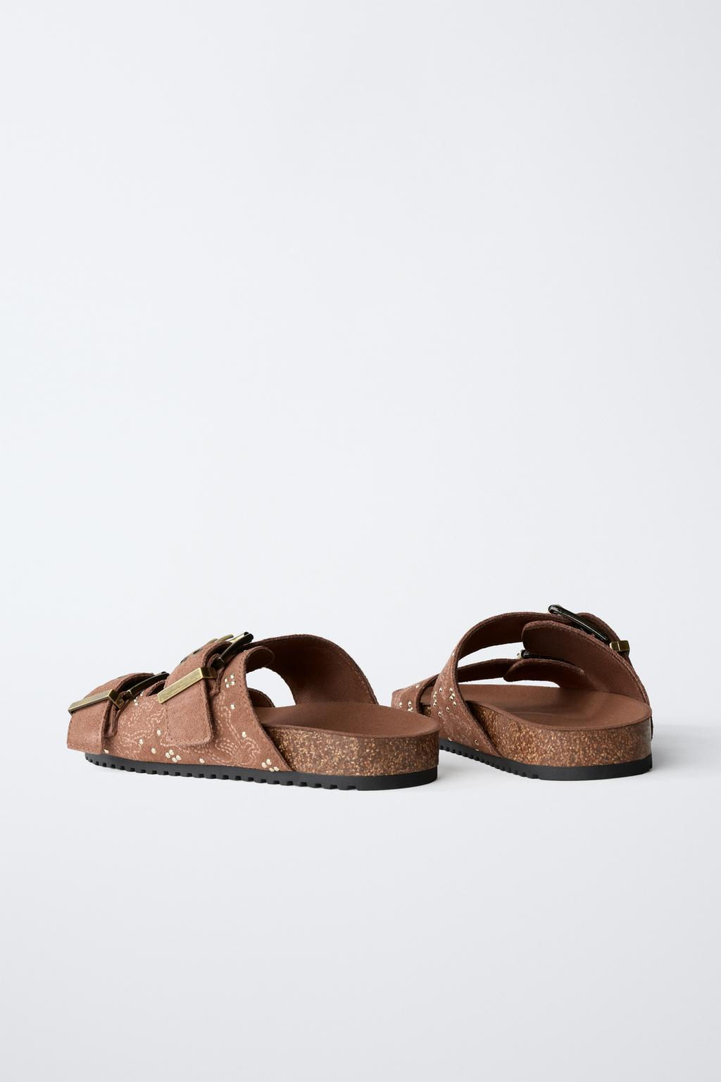 SPLIT SUEDE SANDALS WITH MICRO-STUDS AND BUCKLES - Zara фото 4