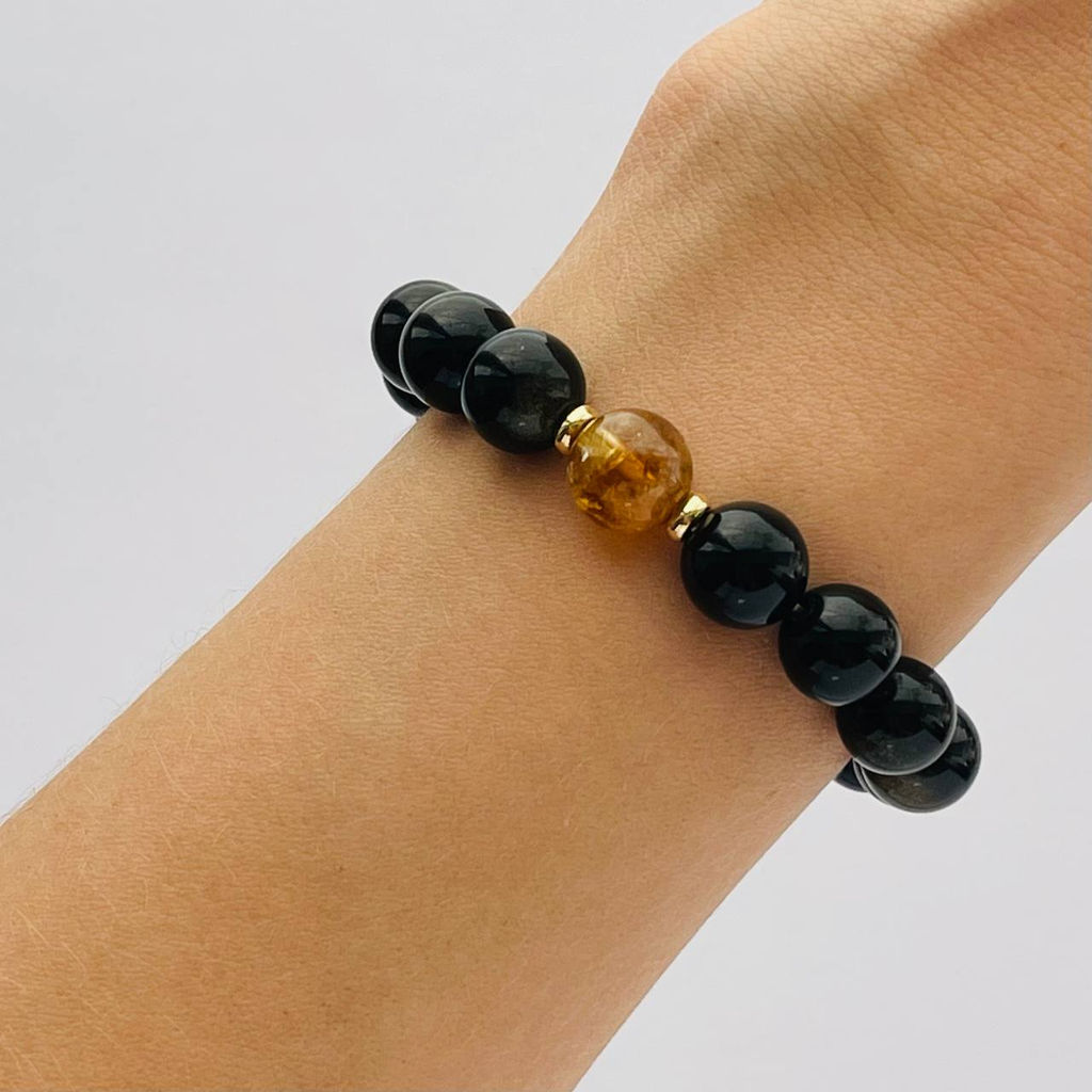 Браслет из золотистого Обсидиана с Цитрином 16,5 см