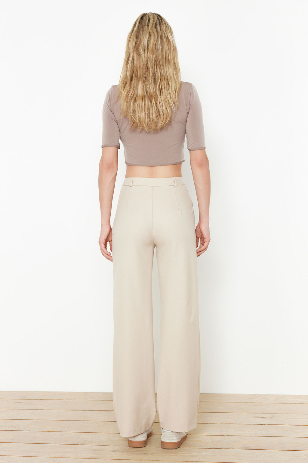 TRENDYOLMILLA Bej Wide Leg/Genis Paca Dokuma Pantolon TWOSS24PL00084 фото 6