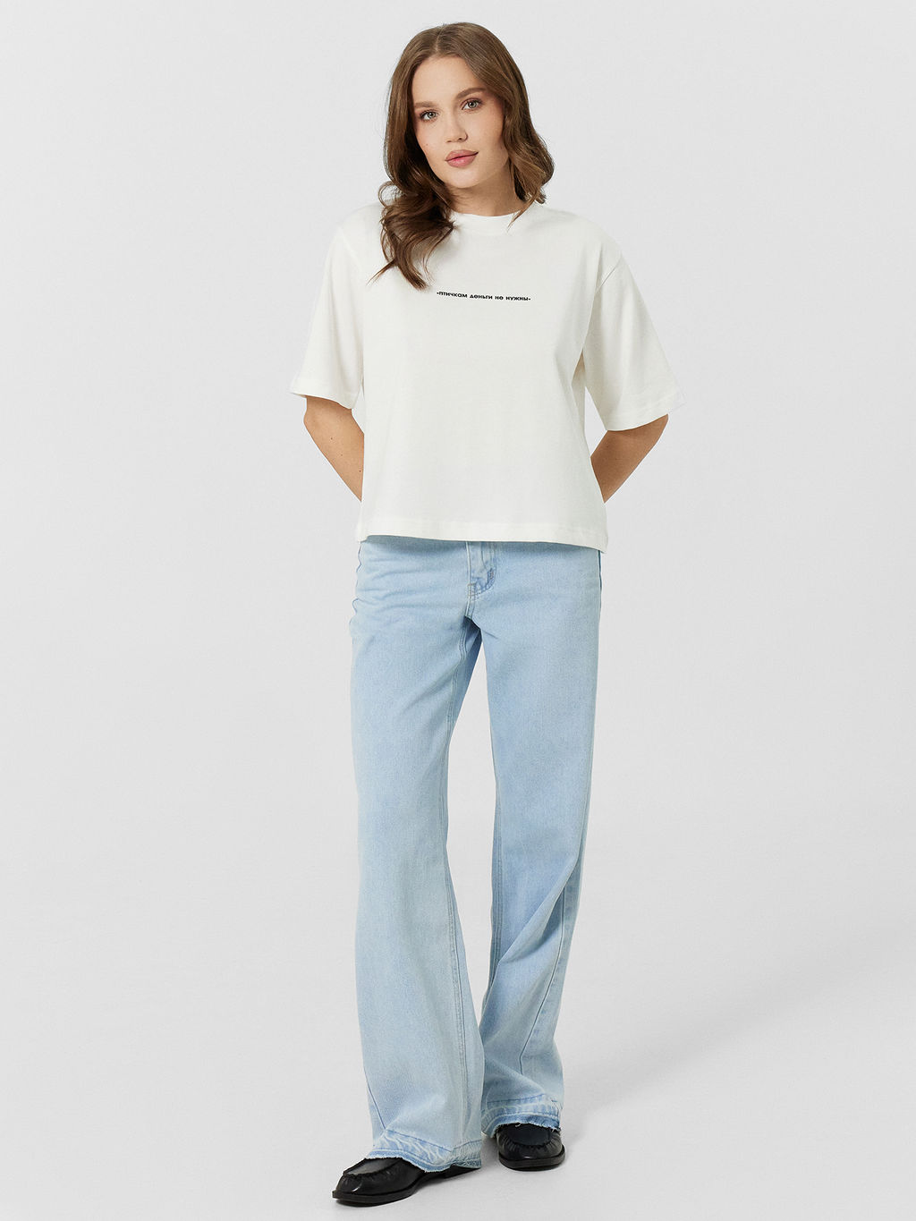 Футболка женская оверсайз белая с надписью птичкам деньги не нужны белый +печать13 112862 - Mark formelle фото 3