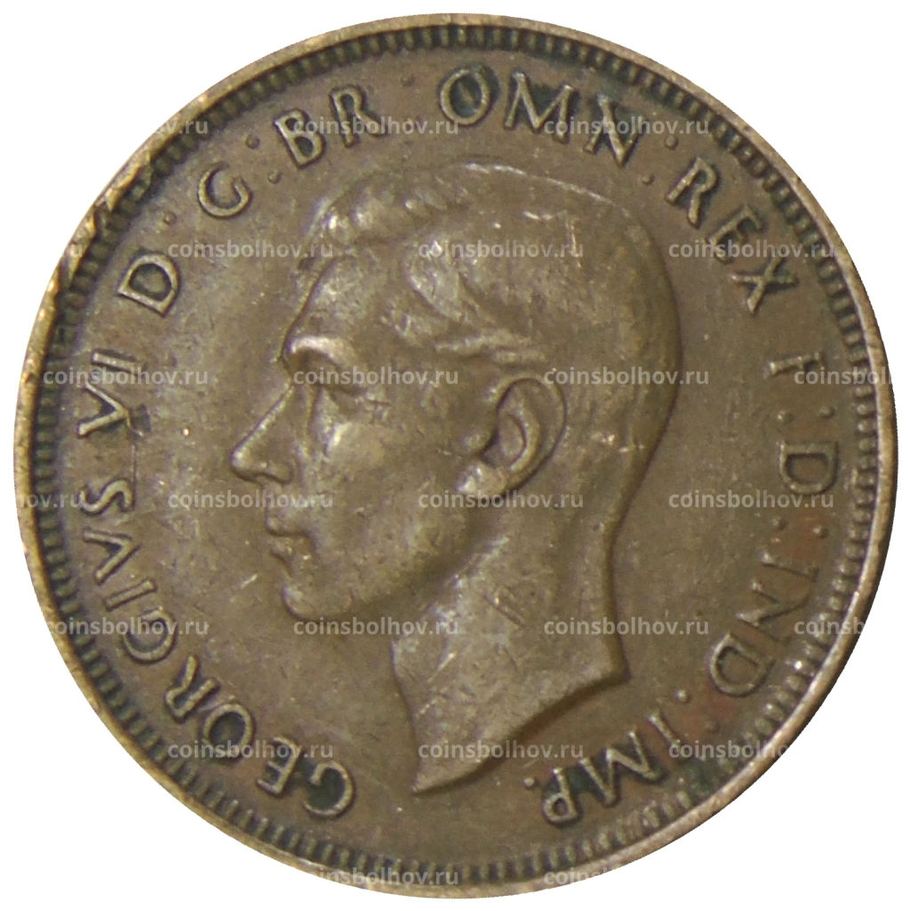 Монета 1/2 пенни 1938 года Австралия