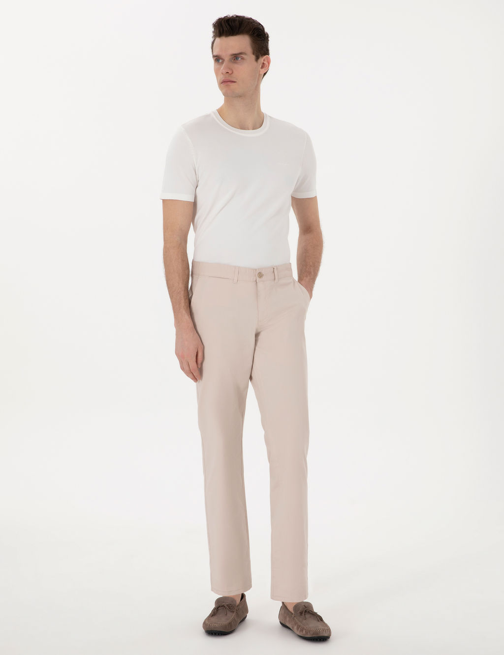 Bej Regular Fit Basic Kanvas Pantolon