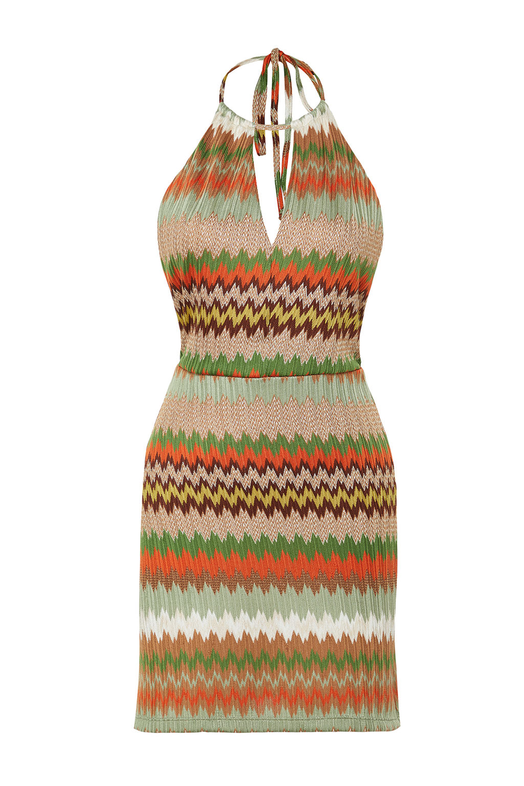 TRENDYOLMILLA Geometrik Desenli Mini Orme Cut Out/Pencere Plaj Elbisesi TBESS24EL00000