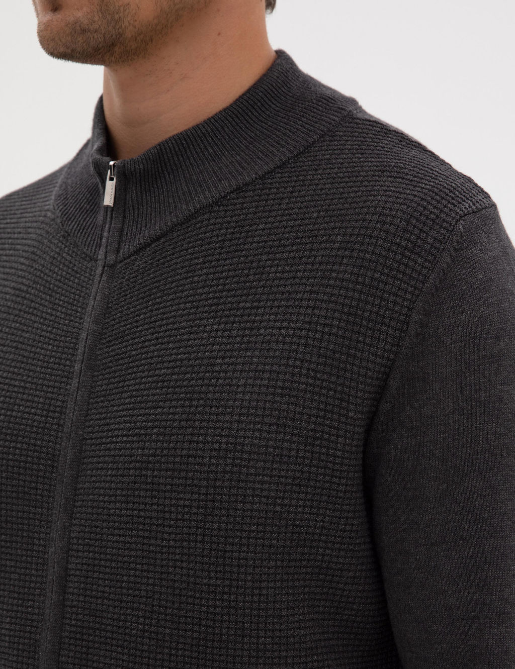 Koyu Antrasit Melanj Slim Fit Fermuarl_ Triko H_rka