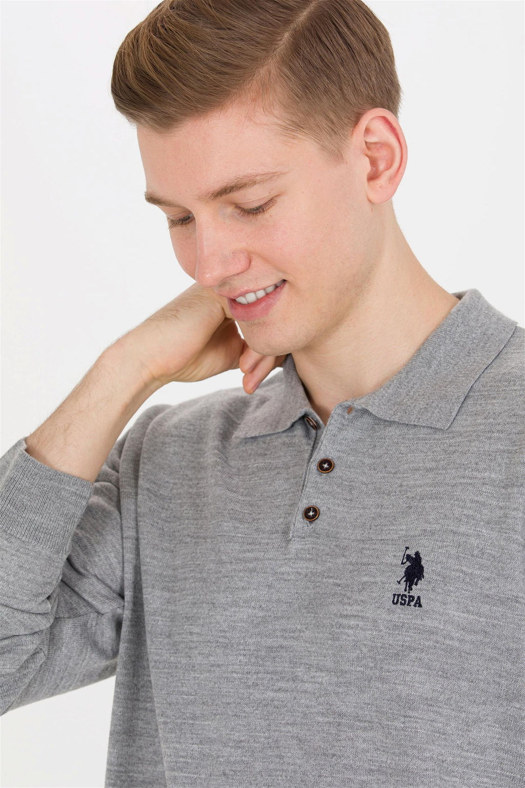 U. S. Polo Assn Мужской серый меланжевый трикотаж с воротником-поло - U.s. polo assn фото 8