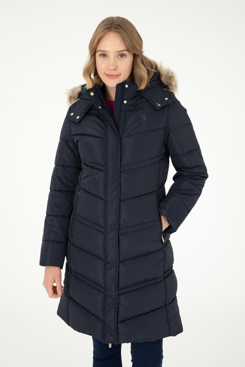 Женское темно-синее пальто Неожиданная скидка в корзине - U.s. polo assn фото 3