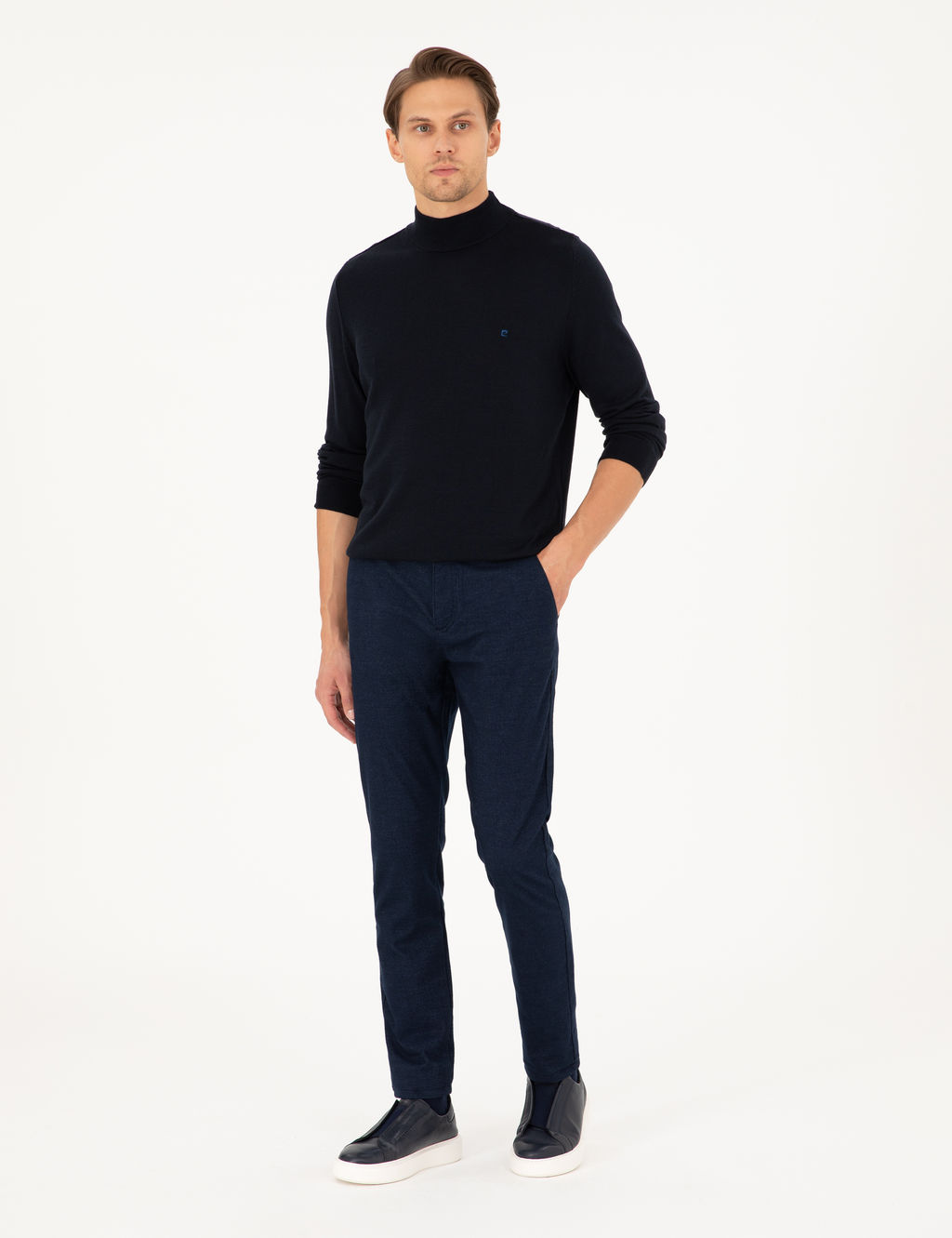 Lacivert Slim Fit Kanvas Pantolon