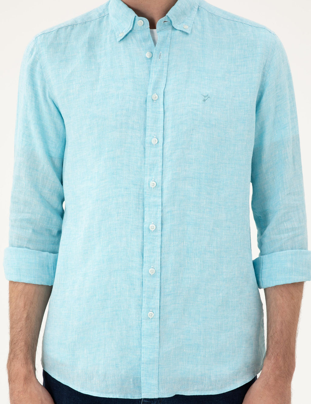 Turkuaz Regular Fit %100 Keten G_mlek